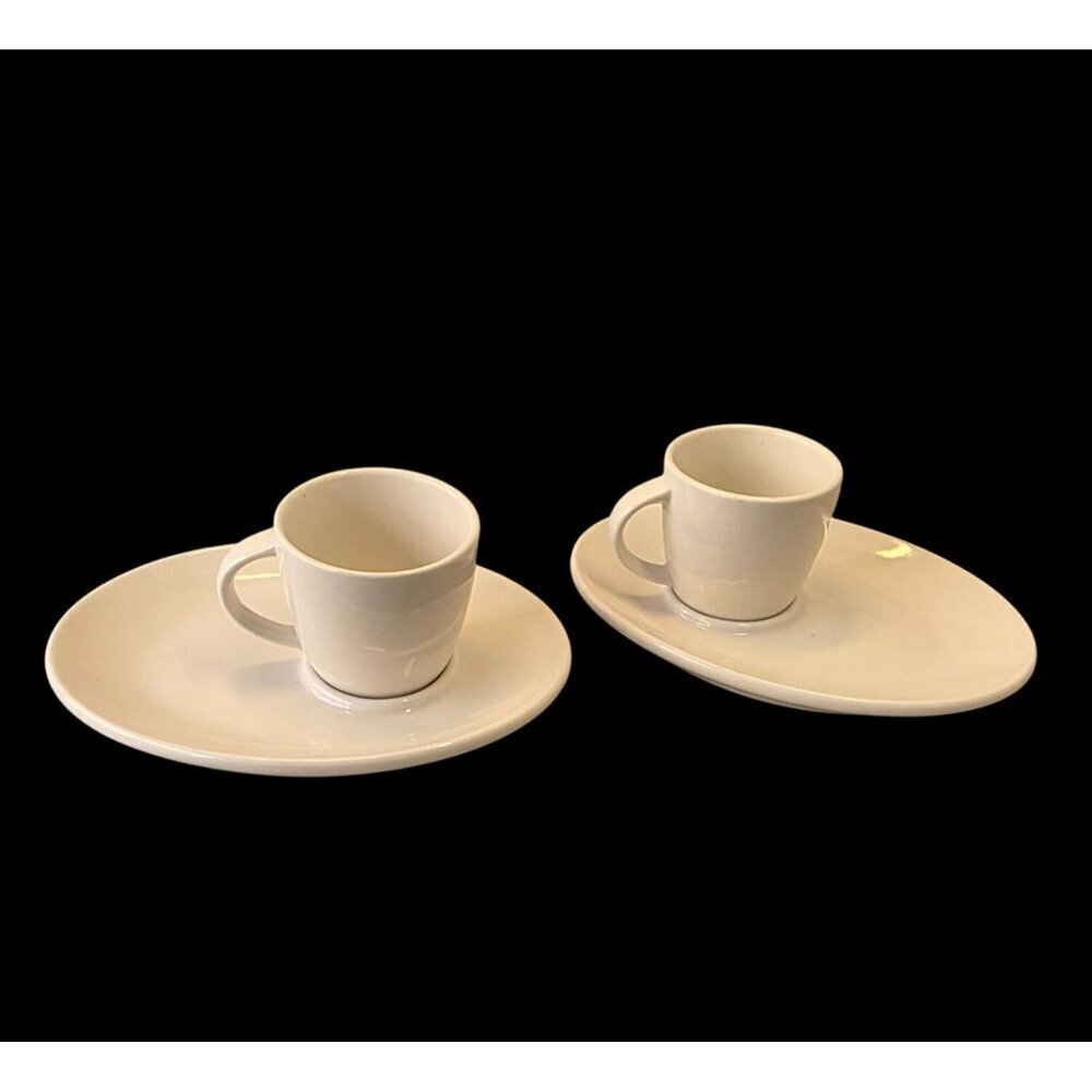 Starbucks 2 White Emboss Logo Espresso Cup Oblong Saucer Sets 2004/10 Café China - Picture 5 of 8